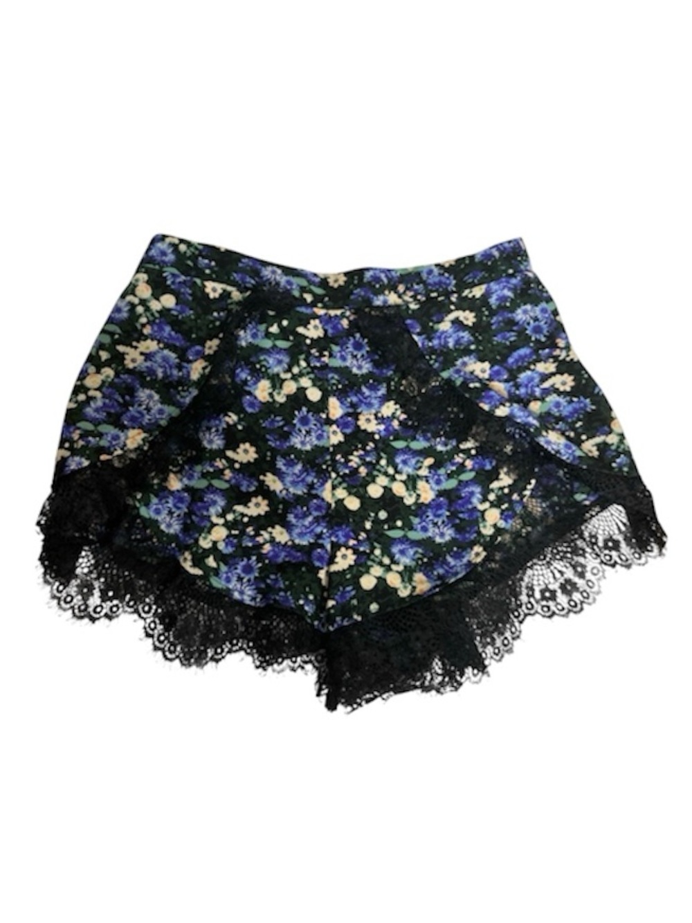 Forever 21 Blue Floral Print Lace Detail Shorts Medium